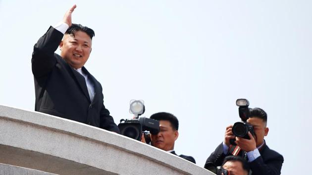 Towards the end of every parade, it is tradition for the North Korean leader to come to the edge of the balcony from where he watches the proceedings and wave to foreign and local dignitaries sitting on either side of the building. (Damir Sagolj / REUTERS)