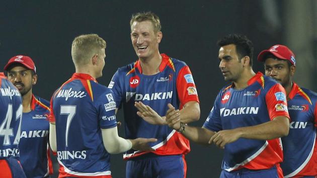 Delhi Daredevils then continued to chip at the Kings XI Punjab batting, thanks to a disciplined bowling from Chris Morris (in pic) and Pat Cummins. (BCCI)