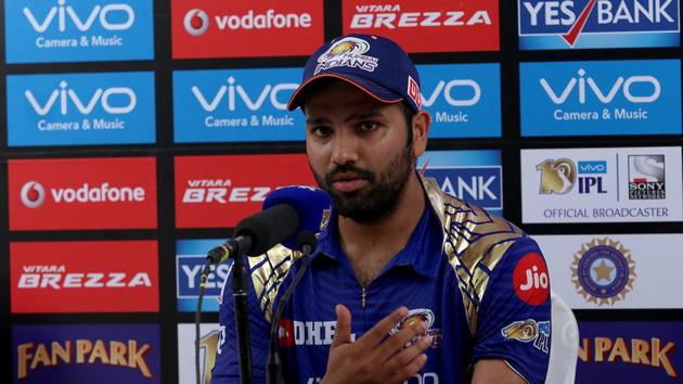 Rohit Sharma at the post-match press conference after match the 2017 Indian Premier League match between Mumbai Indians and Gujarat Lions at the Wankhede Stadium in Mumbai.(BCCI)