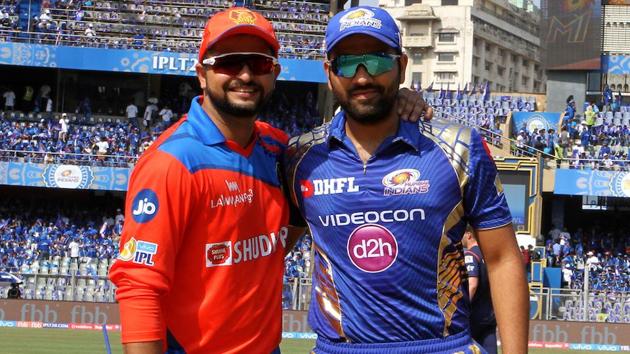 Mumbai Indians captain Rohit Sharma and Gujarat Lions captain Suresh Raina before the start of their match. (BCCI)
