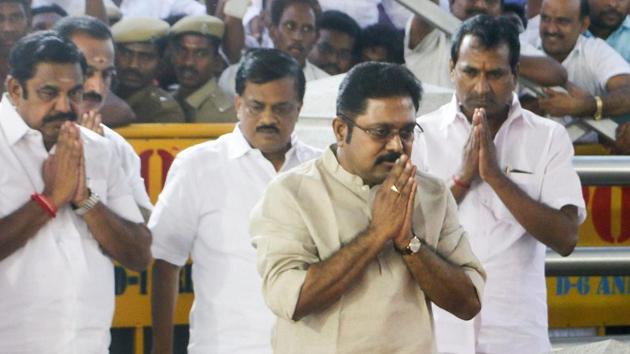 At least 12 ministers have asked her nephew to leave party posts. On Sunday night, more MLAs came out openly asking the Sasikala and Dinakaran duo to step down.(PTI) At least 12 ministers have asked her nephew to leave party posts. On Sunday night, more MLAs came out openly asking the Sasikala and Dinakaran duo to step down.(PTI)