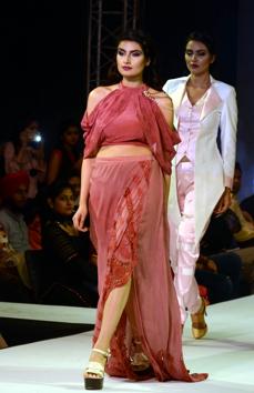 Models on the ramp during Ludhiana Fashion Week by students on Saturday night, April 15. (Jagtinder Singh Grewal/HT)