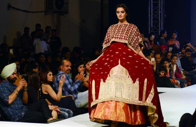 Models on the ramp during Ludhiana Fashion Week by students. (Jagtinder Singh Grewal/HT)