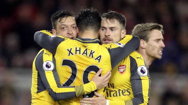 Mesut Ozil and Alexis Sanchez helped Arsenal F.C. end their four-match losing streak away from home with a 2-1 win over Middlesborough. (AP) Mesut Ozil and Alexis Sanchez helped Arsenal F.C. end their four-match losing streak away from home with a 2-1 win over Middlesborough. (AP)