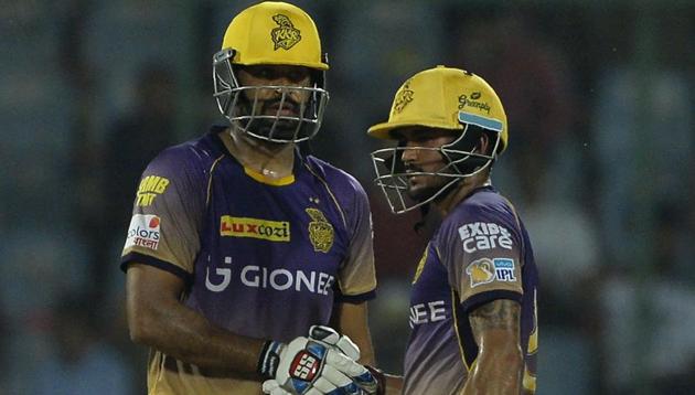 Kolkata Knight Riders’ Yusuf Pathan (left) is congratulated by teammate Manish Pandey after Pathan scored a half-century in an Indian Premier League T20 match against Daredevils at the Feroz Shah Kotla in New Delhi on Monday. (AFP) Kolkata Knight Riders’ Yusuf Pathan (left) is congratulated by teammate Manish Pandey after Pathan scored a half-century in an Indian Premier League T20 match against Daredevils at the Feroz Shah Kotla in New Delhi on Monday. (AFP)