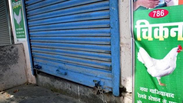 A closed meat shop in Uttar Pradesh where sellers went on an indefinite strike last month.(HT File Photo)