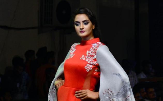 Models on the ramp during Ludhiana Fashion Week by students on Saturday night, April 15. (Jagtinder Singh Grewal/HT)