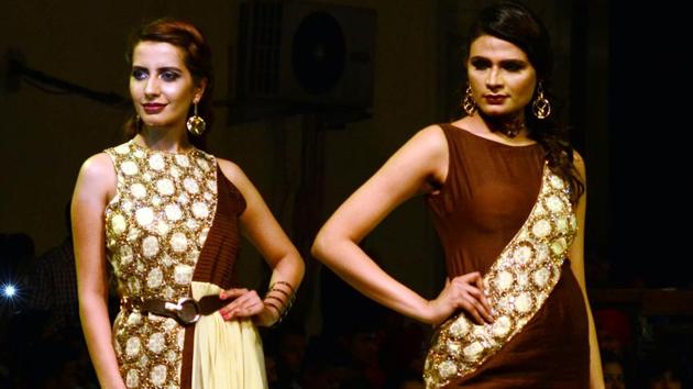 Models on the ramp during Ludhiana Fashion Week by students on Saturday night, April 15. (Jagtinder Singh Grewal/HT)