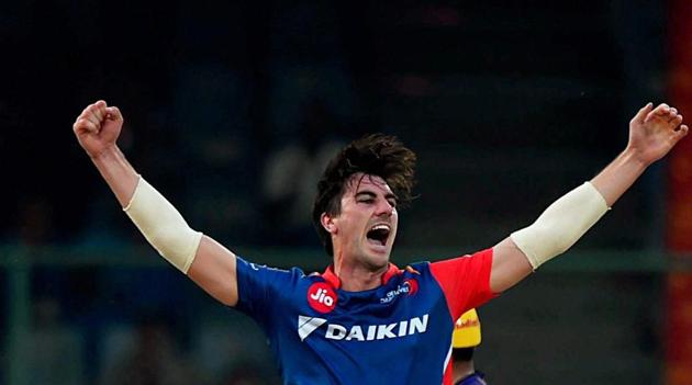 Delhi Daredevils’s Australian pacer Pat Cummins celebrates the dismissal of Kolkata Knight Rider’s Robin Uthappa during their IPL match in New Delhi on Monday. (PTI) Delhi Daredevils’s Australian pacer Pat Cummins celebrates the dismissal of Kolkata Knight Rider’s Robin Uthappa during their IPL match in New Delhi on Monday. (PTI)