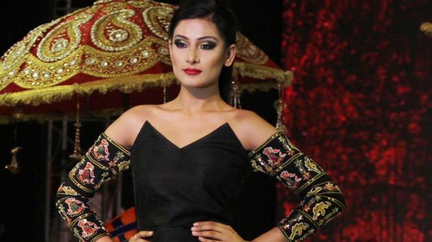 Models on the ramp during Ludhiana Fashion Week by students on Monday. (Jagtinder Singh Grewal/HT Photo)