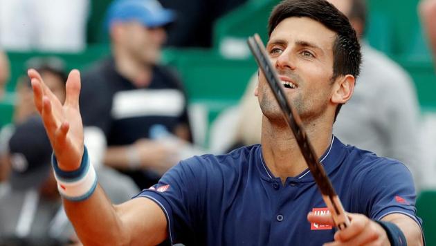 Novak Djokovic reacts after defeating Gilles Simon at the Monte Carlo Masters. (REUTERS) Novak Djokovic reacts after defeating Gilles Simon at the Monte Carlo Masters. (REUTERS)