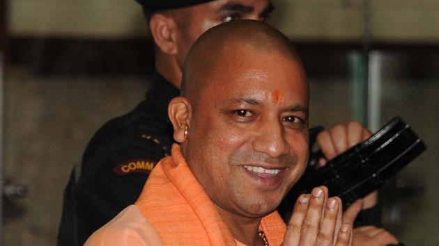 Chief minister Yogi Adityanath going for the cabinet meeting in Lucknow on Tuesday.(Subhankar Chakraborty/HT Photo)