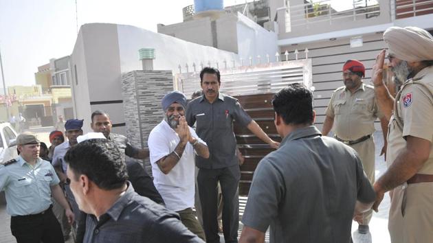 Canadian defence minister Harjit Singh Sajjan at his ancestral village Bombeli in Hoshiarpur district on Thursday. (Ravi Kumar/HT)