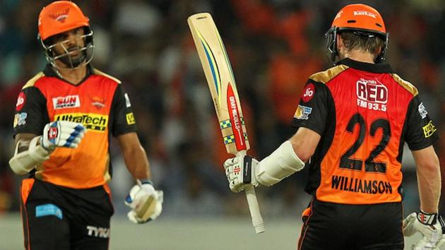 Kane Williamson (R) and Shikhar Dhawan (L) scored fifties, which proved crucial in Sunrisers Hyderabad’s 15-run win over Delhi Daredevils in the 2017 Indian Premier League. (BCCI)