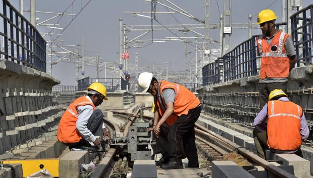 The line, known as Line 7, will connect all six Metro lines between Mukundpur and Shiv Vihar.(Ajay Aggarwal/HT PHOTO)