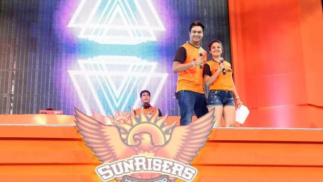 DJ and MC's pose before the start of the SRH vs DD tie.  (BCCI ) 
