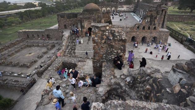 All that remains of the grand old mosque, whose beauty so overawed Timur that he built a replica of it in Samarkand, are a few weather-ravaged pillars, the entry dome and the steps leading to it. (Burhaan Kinu/HT PHOTO)