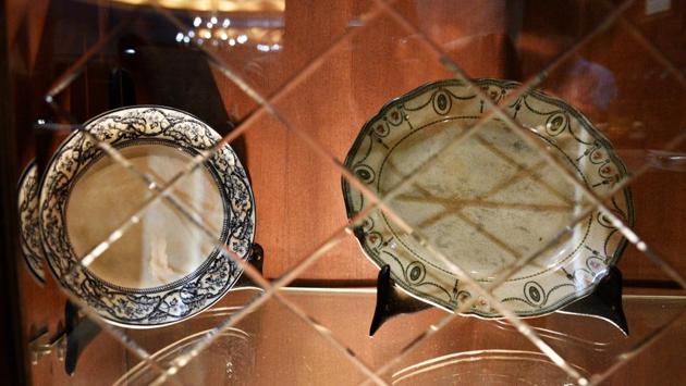 Victorian-era plates on display that were among the first ever used at the United Coffee House. (Anmol Wahi/HT Photo) 