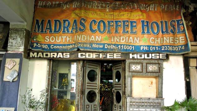 The current owner of the Madras Coffee House maintain that they do not want to renovate the restaurant and change any of its original character from the time it has existed.  (Anmol Wahi/HT Photo) 