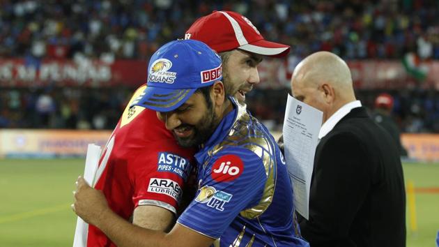 Mumbai Indians captain Rohit Sharma (right) and Kings XI Punjab captain Glenn Maxwell during the toss. (BCCI) 