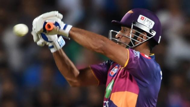 Rising Pune Supergiant’s MS Dhoni sends one to the ropes during the 2017 Indian Premier League (IPL) match against Sunrisers Hyderabad at the Maharashtra Cricket Association Stadium in Pune on Saturday.(AFP)