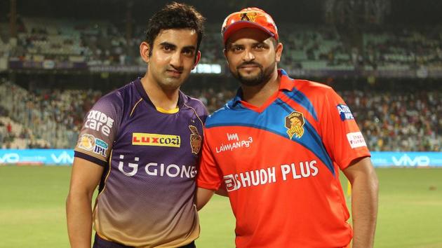 Kolkata Knight Riders captain Gautam Gambhir (left) and Gujarat Lions captain Suresh Raina at the toss. (BCCI) 