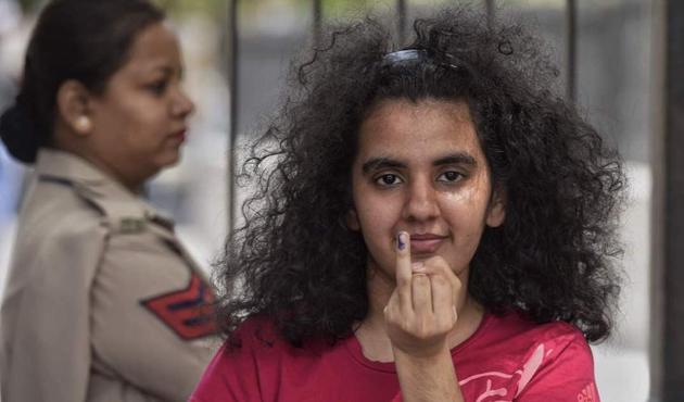 First-time voter Deepali Rao after casting her vote at St Xavier’s School in north Delhi. She said she came back from London in time for the polls. (Ravi Choudhary/HT Photo) First-time voter Deepali Rao after casting her vote at St Xavier’s School in north Delhi. She said she came back from London in time for the polls. (Ravi Choudhary/HT Photo)