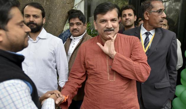 AAP leaders Sanjay Singh had gone to cast his vote at a polling booth in Janakpuri. (Ravi Choudhary/HT Photo) AAP leaders Sanjay Singh had gone to cast his vote at a polling booth in Janakpuri. (Ravi Choudhary/HT Photo)
