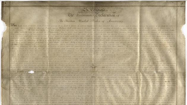 Undated handout photo of a parchment manuscript of the US Declaration of Independence.(AP Photo)