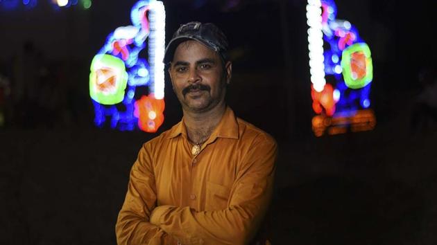 Pooja’s husband and orchestra owner Ram Kumar Pandey, who has 14 girls on roster who dance all night to Bhojpuri songs laden with sexual innuendos at hotel parties, ‘room parties’, birthday functions and weddings. (Ravi Choudhary/HT PHOTO)