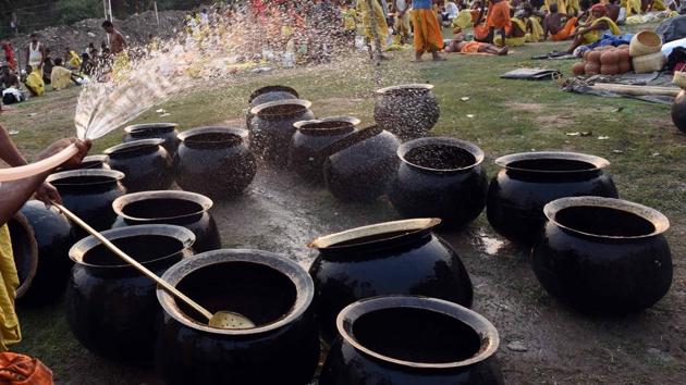 During the festival, ‘Danduas’ take food only once in a day and do not take water till Pani Danda in the evening. (Arabinda Mahapatra / HT Photo)