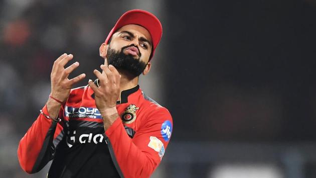 Royal Challengers Bangalore captain Virat Kohli reacts during the 2017 Indian Premier League match against Kolkata Knight Riders at Eden Gardens, Kolkata on Sunday.(AFP)