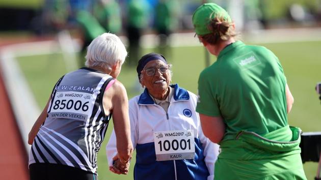 She had no prior sporting experience before her son Gurdev Singh suggested she join him in competing on the international masters games circuit. (Michael Bradley/AFP)