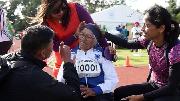 Kaur only took up athletics eight years ago, at the tender age of 93. (Michael Bradley/AFP)