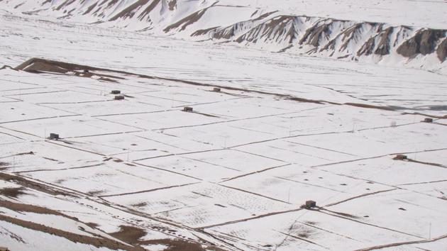 The flat plains of Kaza covered in snow as seen from the road to Key monastery. (Amandeep Singh Kalra) 