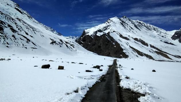 A road less travelled, quite literally in the winter on the road to Losar. The road connects the valley with Manali and is totally cutoff in the winters due to heavy snowfall. (Amandeep Singh Kalra)