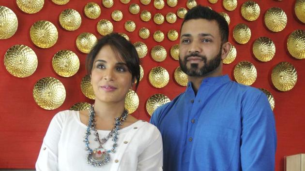 Actress and producer Richa Chadda and director  Rupinder Inderjit at the screening of short film Khoon Aali Chithi, at a hotel in Chandigarh on Tuesday, April 25. (Karun Sharma/HT) 