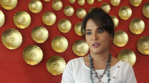 Richa Chadda at the screening of Khoon Aali Chithi in Chandigarh. “The film is about the human casualty of conflict and basically about people who have nothing at all to do with violence or politics, people who don’t even watch the news maybe who don’t know why they are suffering,” Richa said in a statement. (Karun Sharma/HT) 