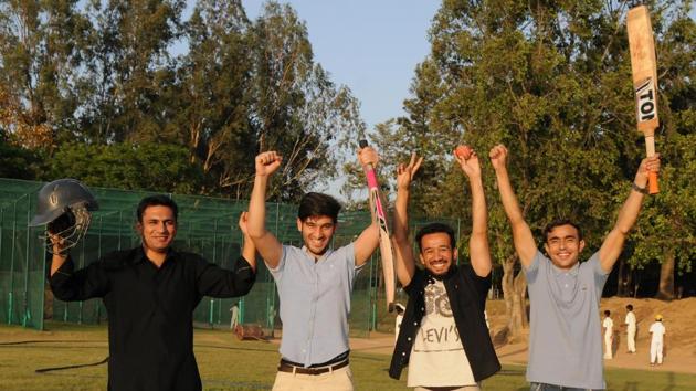 Afghan students who are fans Rashid Khan and Mohammad Nabi at Panjab University in Chandigarh.(Anil Dayan/HT Photo)