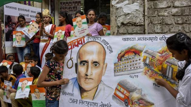 File photo of students in Mumbai protesting against the death sentence given to Kulbhushan Jadhav by a Pakistani military court. (HT Photo) File photo of students in Mumbai protesting against the death sentence given to Kulbhushan Jadhav by a Pakistani military court. (HT Photo)
