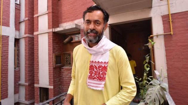 Swaraj India leader Yogendra yadav pictured at his residence. (Arun Sharma/HT Photo)