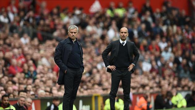 Manchester United's Portuguese manager Jose Mourinho (L) and Manchester City's Spanish manager Pep Guardiola (R) will resume hostilities in the Premier League at the Etihad Stadium on Thursday evening. (AFP) Manchester United's Portuguese manager Jose Mourinho (L) and Manchester City's Spanish manager Pep Guardiola (R) will resume hostilities in the Premier League at the Etihad Stadium on Thursday evening. (AFP)