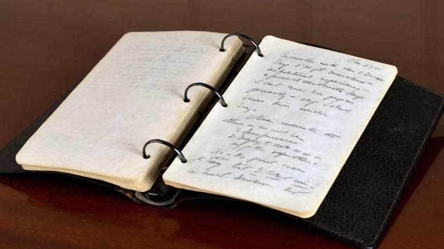 This undated file photo provided by RR Auction shows a portion of a diary written in 1945 by a young John F Kennedy during his brief stint as a journalist after World War II.(AP File Photo)