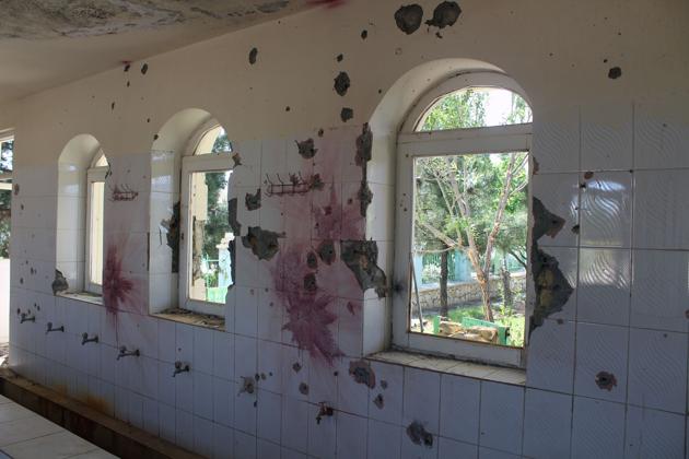 A damaged mosque is seen on the grounds of an army compound in Dihdadi District of Balkh province, following the deadly assault by Taliban militants on April 21.(AFP Photo) A damaged mosque is seen on the grounds of an army compound in Dihdadi District of Balkh province, following the deadly assault by Taliban militants on April 21.(AFP Photo)