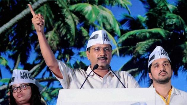 AAP chief Arvind Kejriwal addresses at a public meeting in Goa. The party was roundly beaten in the polls, where it made its maiden electoral foray.(PTI FILE PHOTO)