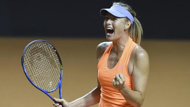 Maria Sharapova celebrates after beating against fellow Russian Ekaterina Makarova at the Stuttgart Grand Prix tennis tournament on Thursday. (AP) Maria Sharapova celebrates after beating against fellow Russian Ekaterina Makarova at the Stuttgart Grand Prix tennis tournament on Thursday. (AP)