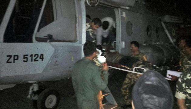 Injured CRPF jawans being airlifted to Raipur by an IAF chopper for treatment following a Maoist attack in Sukma.