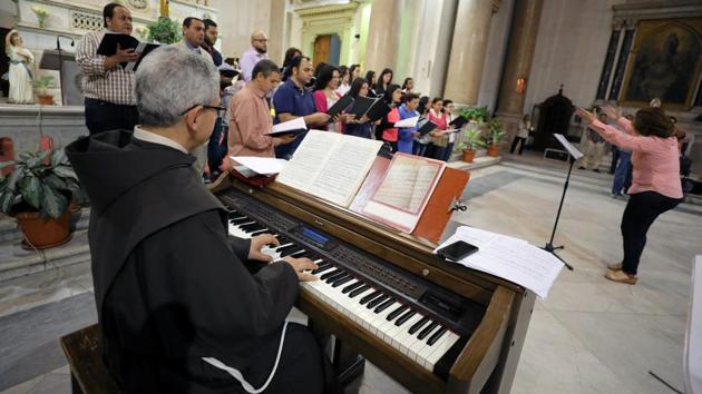 A choir prepares for celebrations of the upcoming Pope Francis' visit to Egypt, at Saint Joseph's Roman Catholic Church, in Cairo. (Mohamed Abd El Ghany/REUTERS)