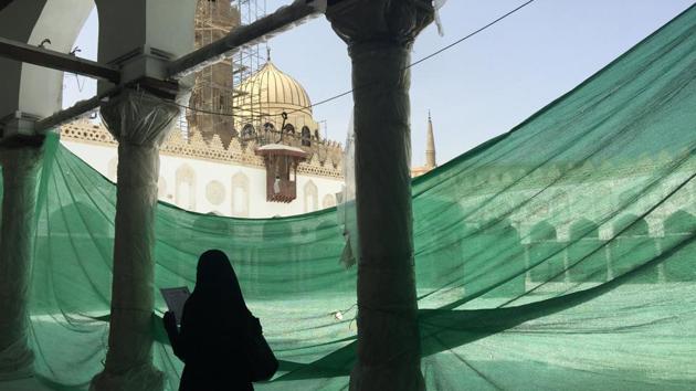 An Egyptian muslim woman walks after prayer in Al-Azhar mosque as restoration work is conducted ahead of Pope Francis’ visit in Cairo, Egypt . (Amr Abdallah Dalsh/REUTERS)