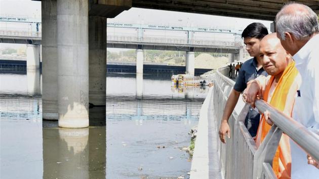 Uttar Pradesh chief minister Yogi Adityanath during an inspection of Gomti Riverfront in Lucknow.(PTI) Uttar Pradesh chief minister Yogi Adityanath during an inspection of Gomti Riverfront in Lucknow.(PTI)